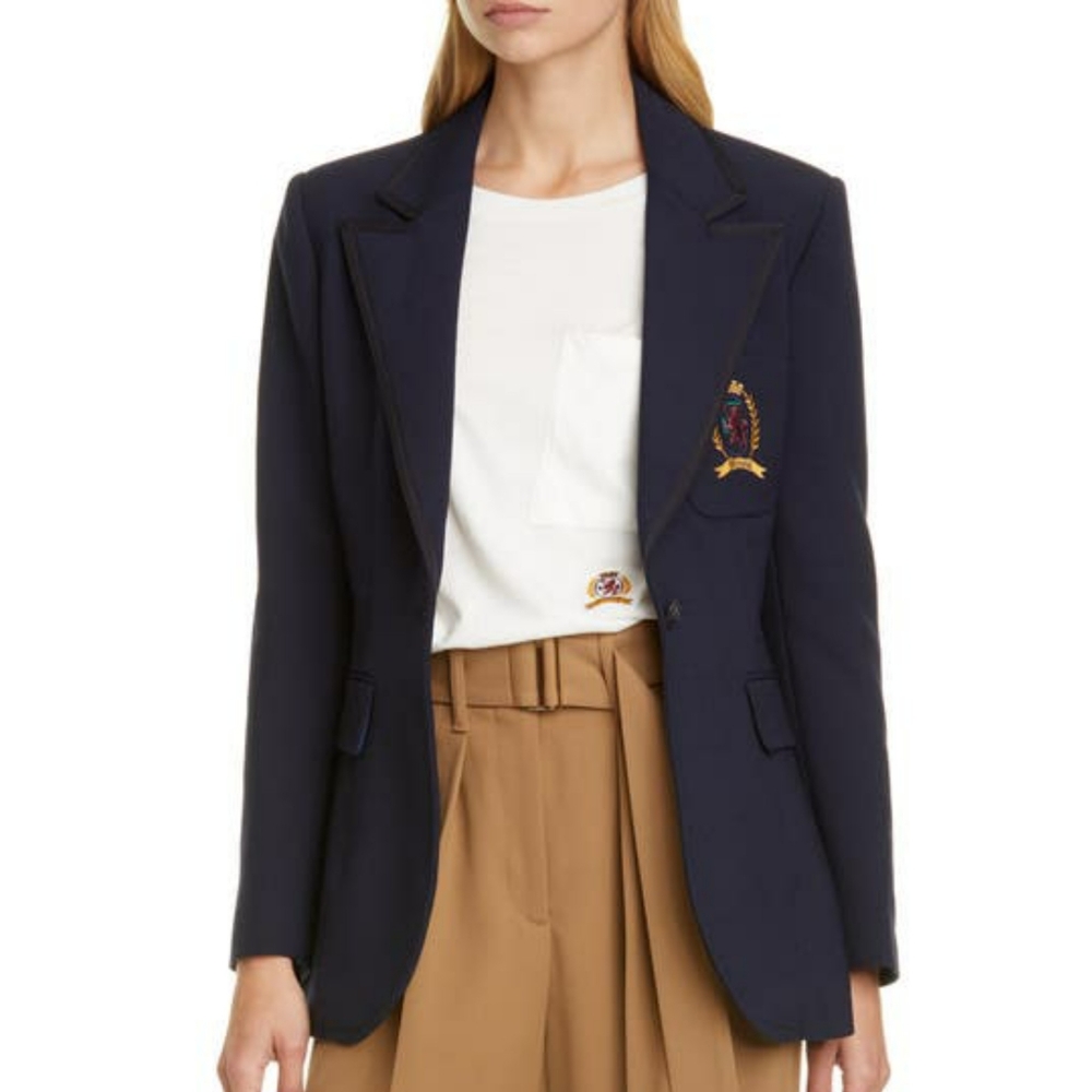 Tommy Hilfiger Navy Blue Crest Embroidered Blazer Suit Jacket Womens Size 14
